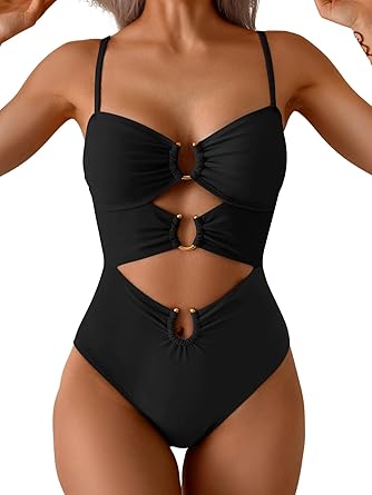 Womens Cutout One Piece Swimsuit with Ring Linked Sexy Monokini Bathing Suit for Beach Vacation