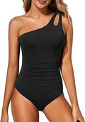 One Shoulder One Piece Swimsuit for Women Tummy Control Bathing Suits Modest Full Coverage Keyhole Swimwear