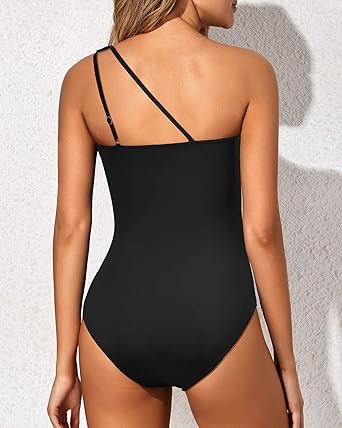 One Shoulder One Piece Swimsuit for Women Tummy Control Bathing Suits Modest Full Coverage Keyhole Swimwear