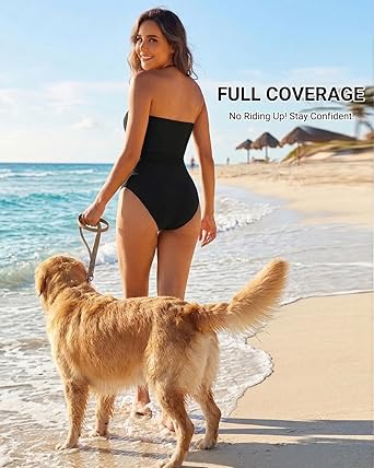 Women Tummy Control One Piece Swimsuits Strapless Bandeau Bathing Suits Slimming Halter Swimwear