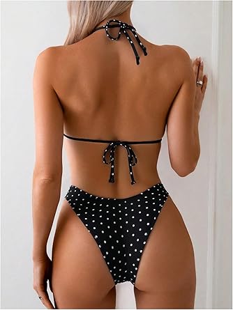 Women's Polka Dots Bikini Set Halter Triangle Swimsuit 2 Piece Bathing Suit