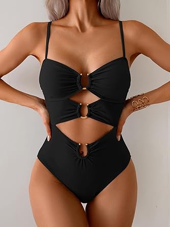 Womens Cutout One Piece Swimsuit with Ring Linked Sexy Monokini Bathing Suit for Beach Vacation