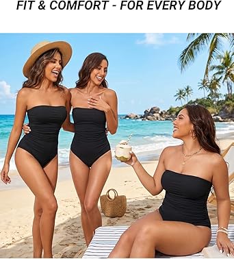 Women Tummy Control One Piece Swimsuits Strapless Bandeau Bathing Suits Slimming Halter Swimwear