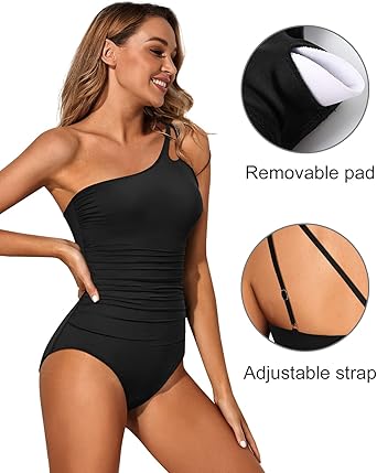 One Shoulder One Piece Swimsuit for Women Tummy Control Bathing Suits Modest Full Coverage Keyhole Swimwear