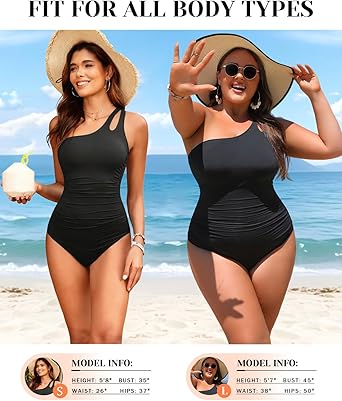 One Shoulder One Piece Swimsuit for Women Tummy Control Bathing Suits Modest Full Coverage Keyhole Swimwear
