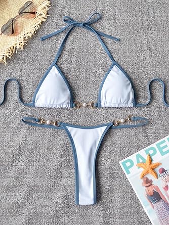 Women's Triangle Thong Bikini Set Sexy String Brazillian Two Piece Swimsuit Cute Bikini Bathing Suit